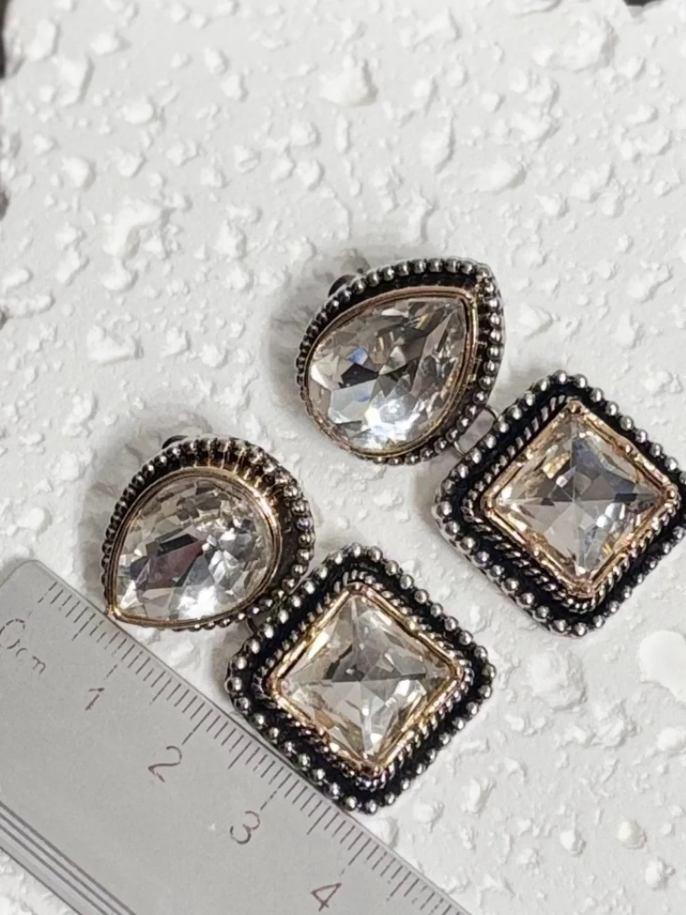 Crystal Drop & Square Statement Earrings - Clear